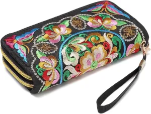 VINTAGE ETHNIC FASHION EMBROIDERED FLORAL WRISTLET WALLETS