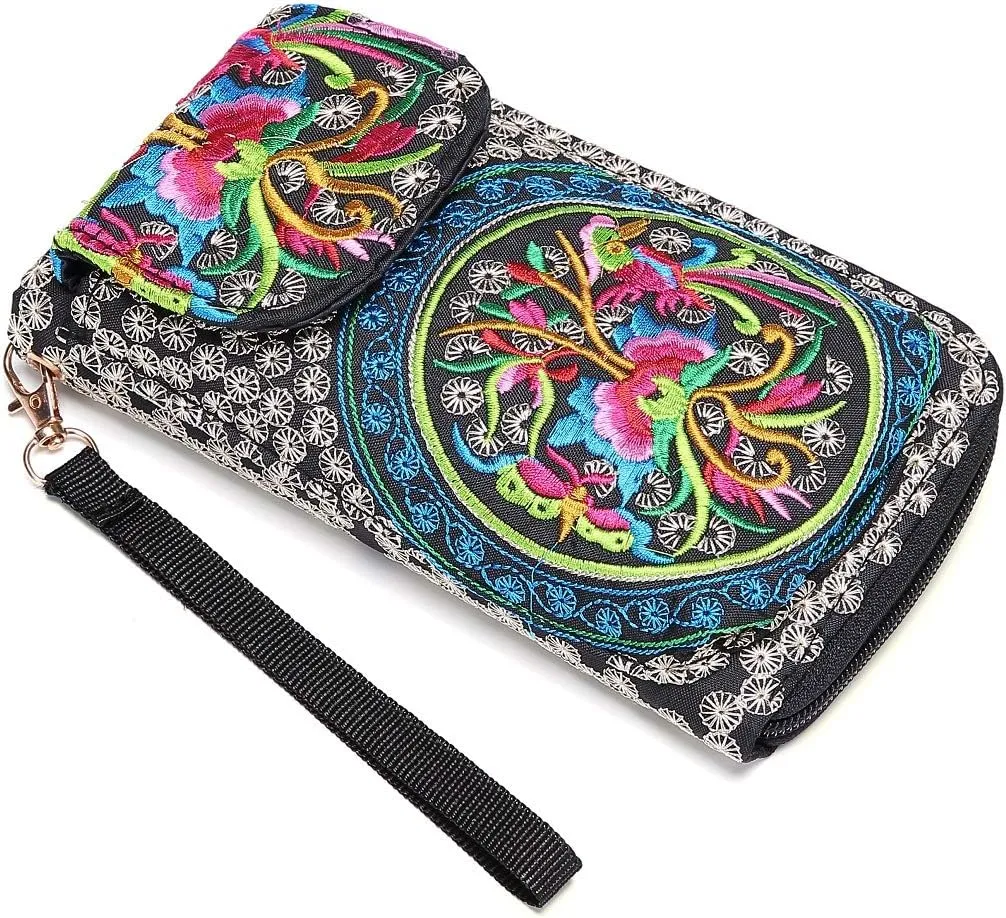 VINTAGE ETHNIC FASHION EMBROIDERED FLORAL WRISTLET WALLETS