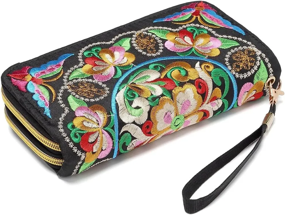 VINTAGE ETHNIC FASHION EMBROIDERED FLORAL WRISTLET WALLETS