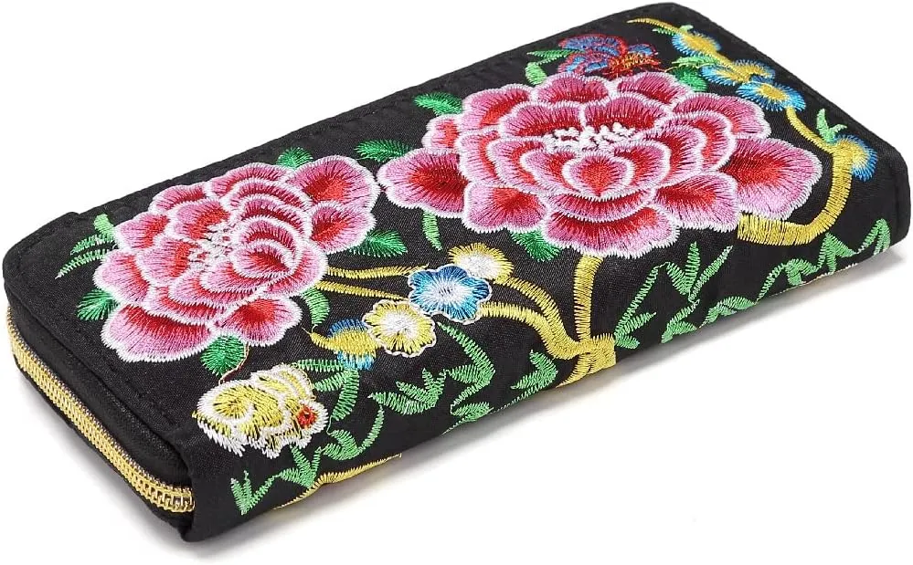VINTAGE ETHNIC FASHION EMBROIDERED FLORAL WRISTLET WALLETS