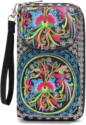 VINTAGE ETHNIC FASHION EMBROIDERED FLORAL WRISTLET WALLETS