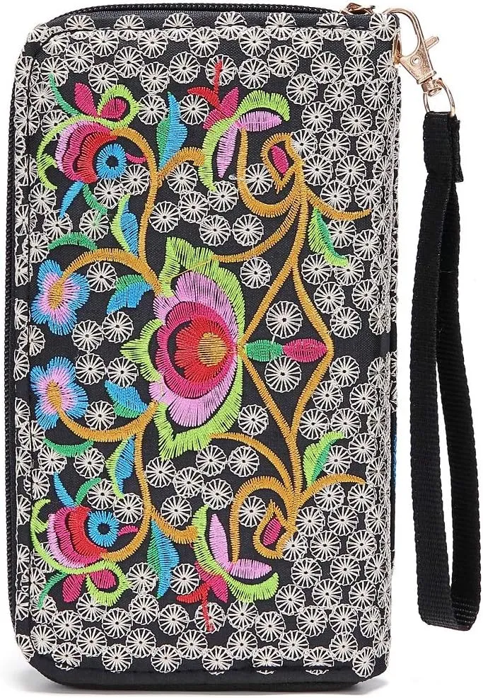 VINTAGE ETHNIC FASHION EMBROIDERED FLORAL WRISTLET WALLETS
