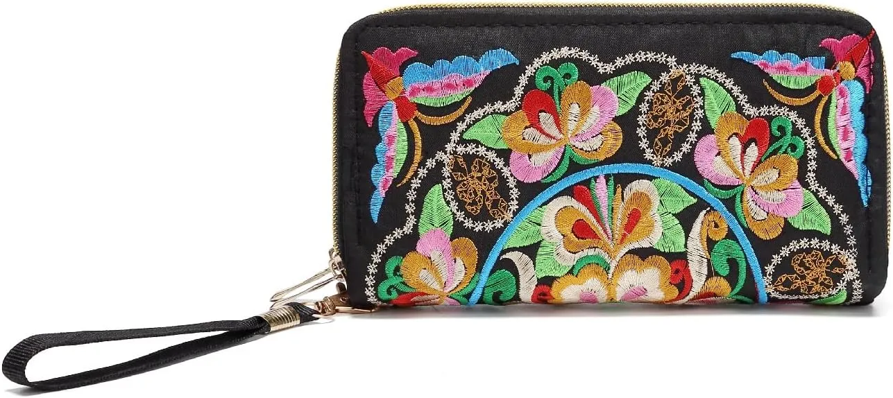 VINTAGE ETHNIC FASHION EMBROIDERED FLORAL WRISTLET WALLETS