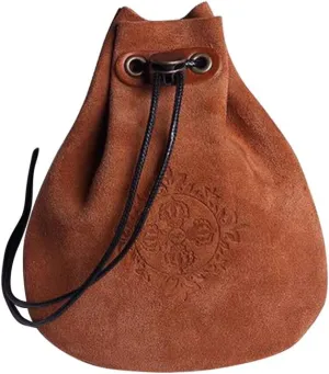 Vintage Purse Leather Pouch Drawstring Bag Jewelry Storage Bag Coin Purse - Brown