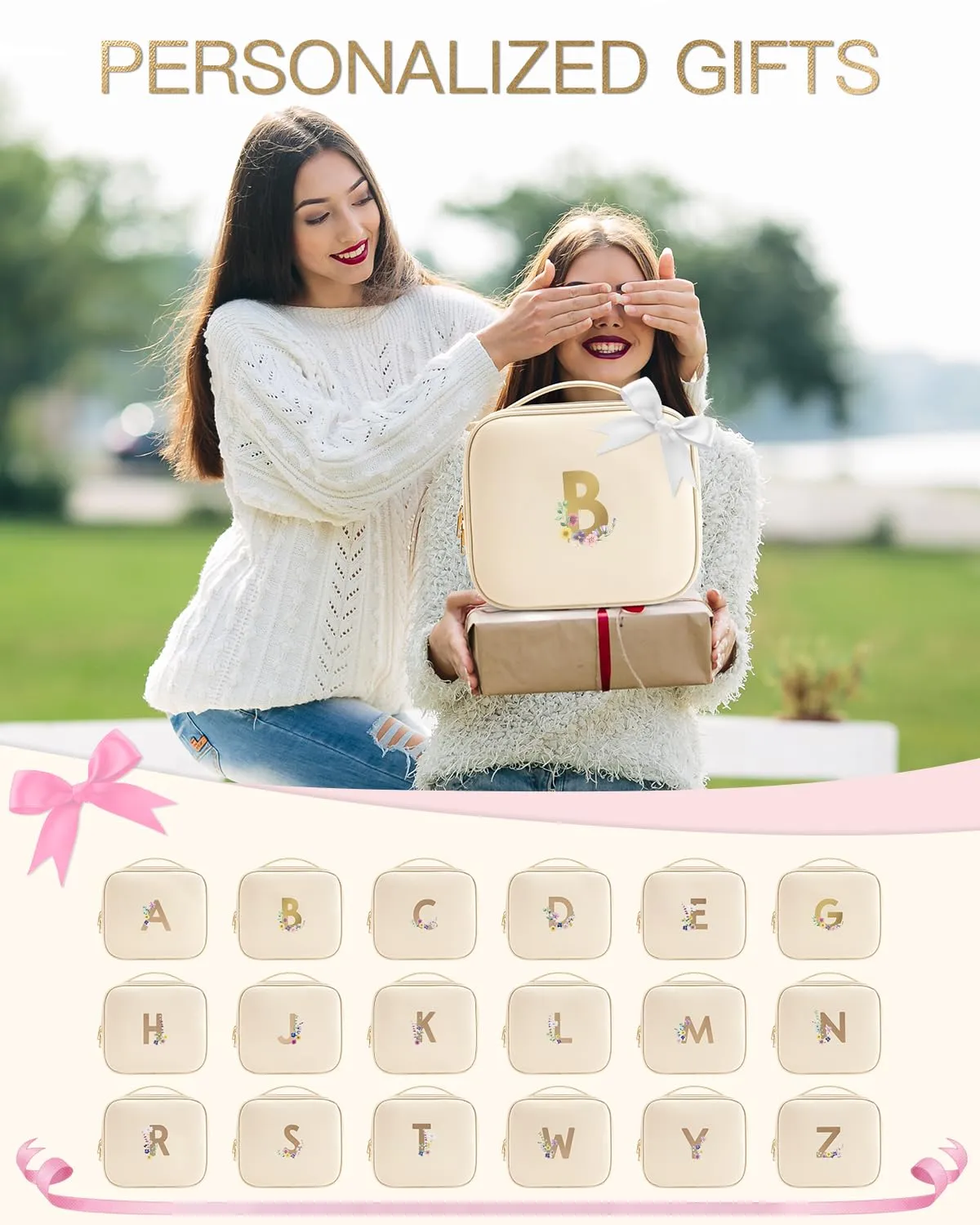 Vladno Graduation Gifts for Women,Personalized Makeup Bag,Makeup Orgainzer Bag with Dividers,Gift Ideas for Wedding Bride Bridemaids Friend(Letter B)