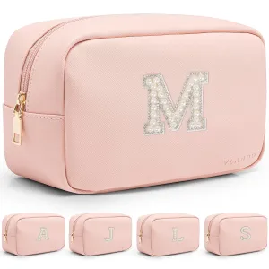 Vlando Travel Gifts for Women Cute Initial Makeup Bag Graduation Gifts for Teen Personalized Birthday Gifts Idea for Women Teacher Bridesmaid Best Friend Mom,Letter M