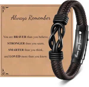 VNOX Men's Inspirational Mantra Engarved Handmade Braided Leather Adjustable Cuff Bangle Bracelet Encouragement Motivational Gift for Men