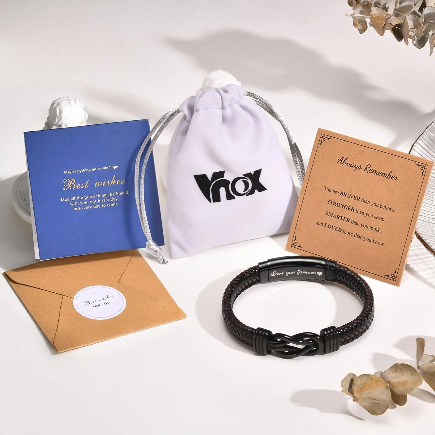 VNOX Men's Inspirational Mantra Engarved Handmade Braided Leather Adjustable Cuff Bangle Bracelet Encouragement Motivational Gift for Men