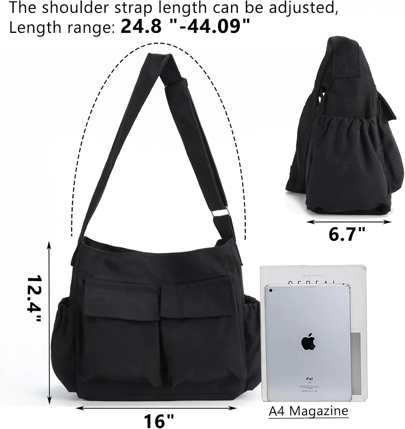 VODIU Messenger Bag Large Canvas Hobo Crossbody Tote for Women/Men, Shoulder Laptop Bag with Multi Pockets for Work,Travel