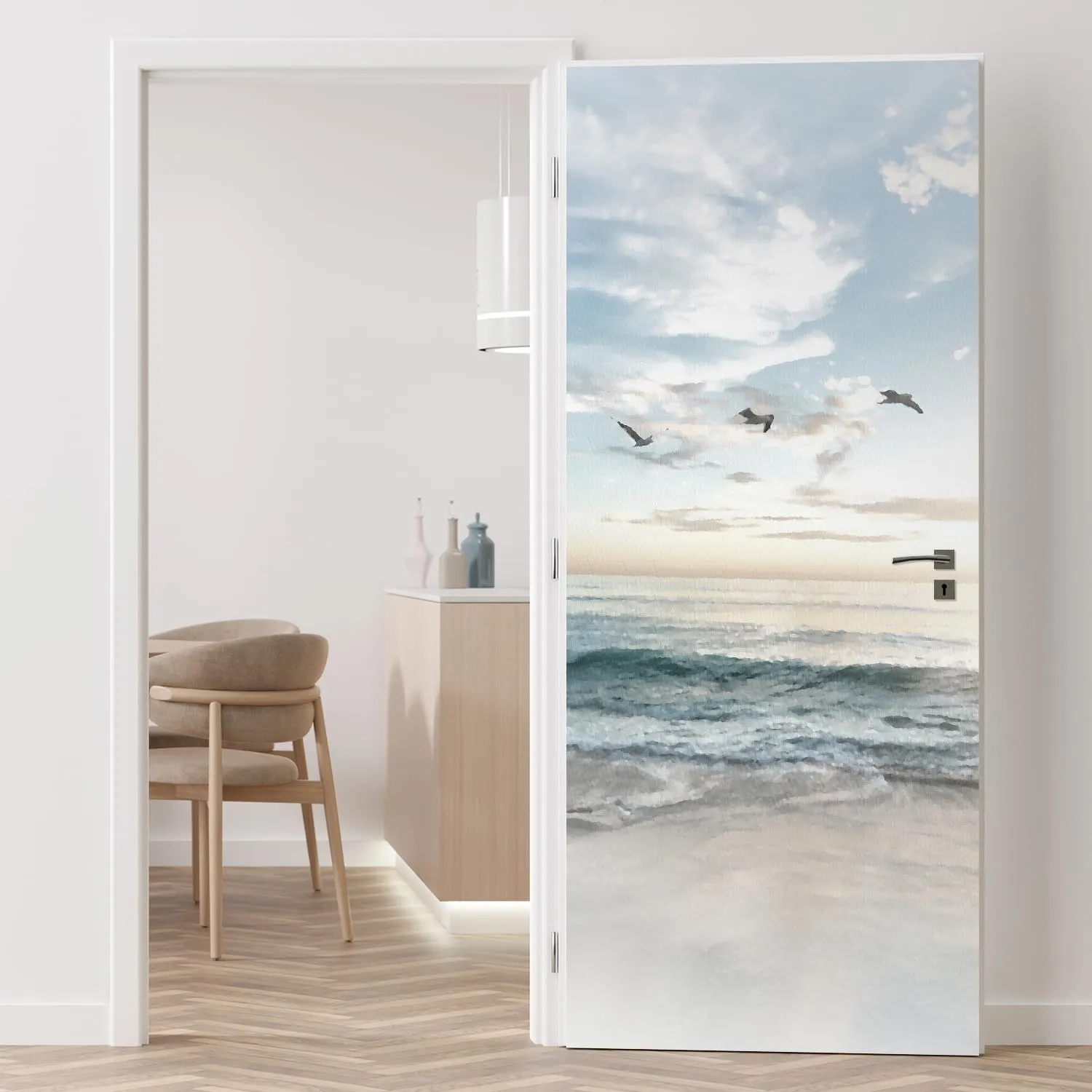 wall26 - Large Wall Mural - Seacape with Waves on The Beach and Flying Seagulls Self-Adhesive Vinyl Wallpaper Removable Modern Wall Decor - 108x72 inches