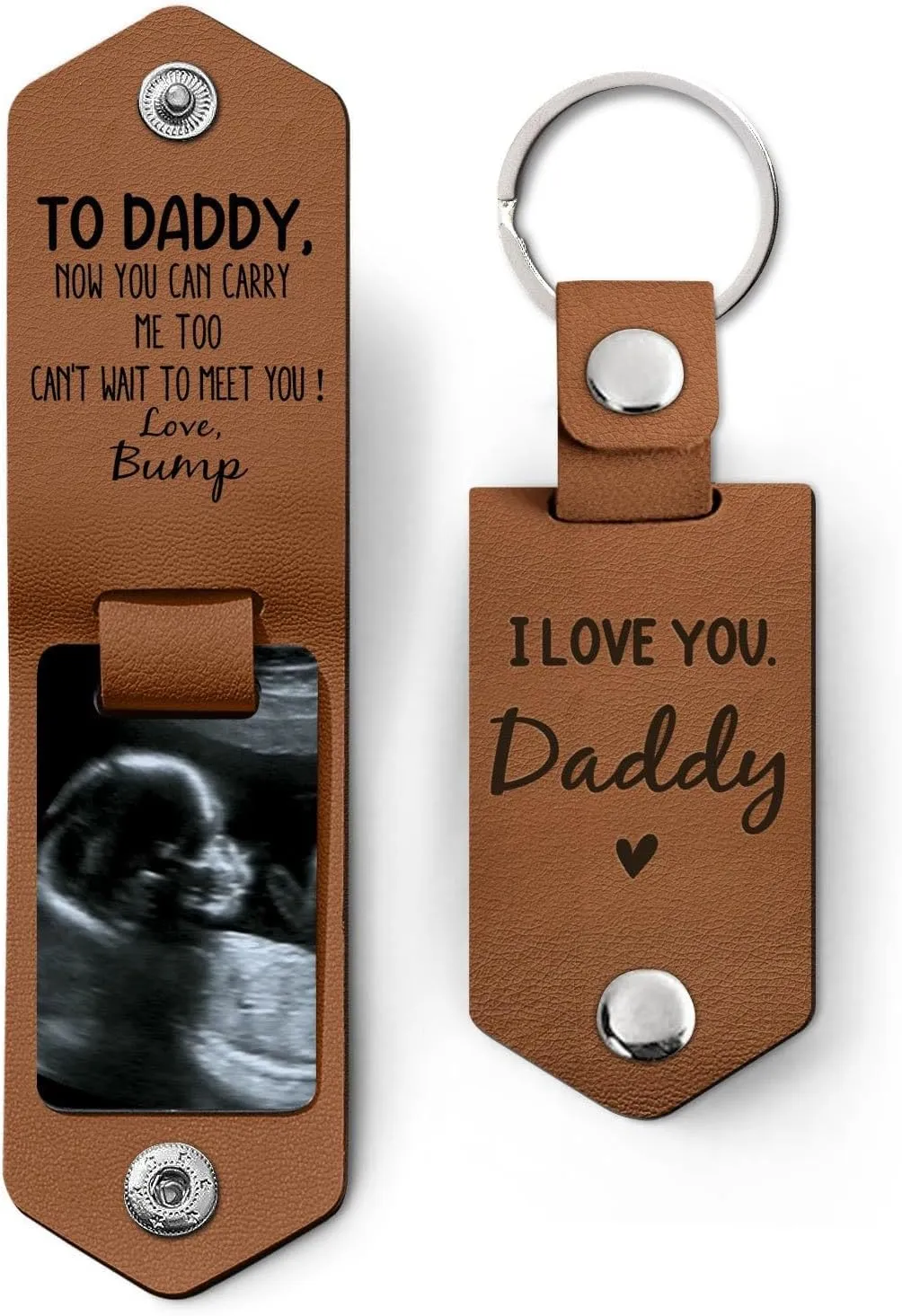 WANDER PRINTS Gifts For Dad - Custom Photo, Personalized Leather Photo Keychain