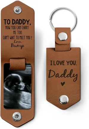 WANDER PRINTS Gifts For Dad - Custom Photo, Personalized Leather Photo Keychain