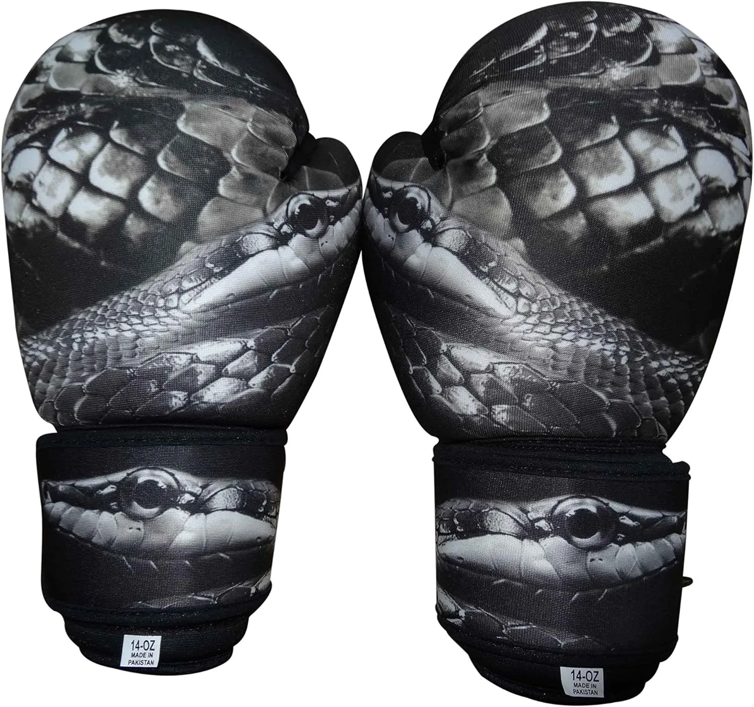 Washable Grey Boxing Bag Gloves with Imprint Snake 10oz Kickboxing, Fighting Gloves, Muay Thai Training Gloves, Heavy Bag Speed Punching Gloves.