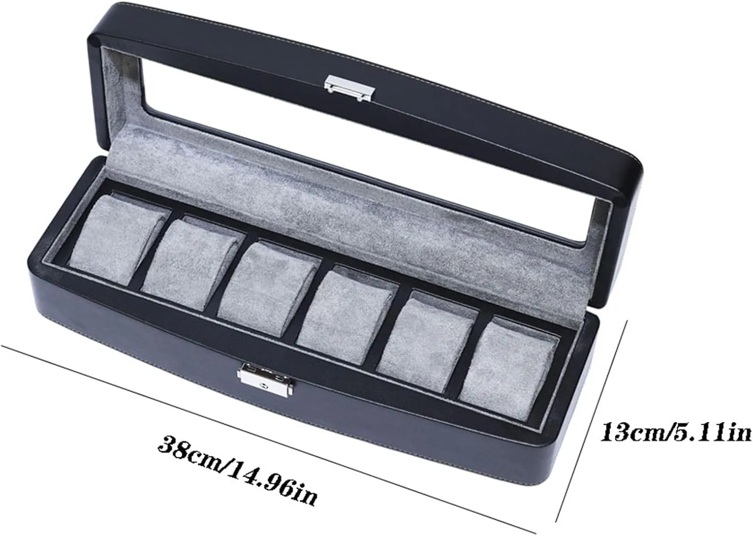 Watch Case 6-digit Watch Collection Box High-end Watch Organizer Artificial Leather Watch Display Box Watch Display Box(Black)