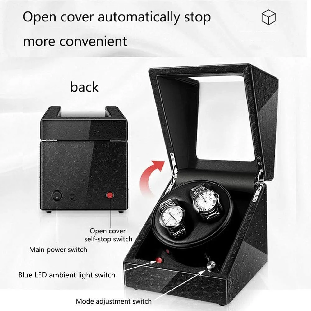 Watch Winder, Quiet Motor 5 Rotation Modes Blue LED Light High-Grade Microfiber Leather Watches Box Watch Winder Storage Display Box (A A)