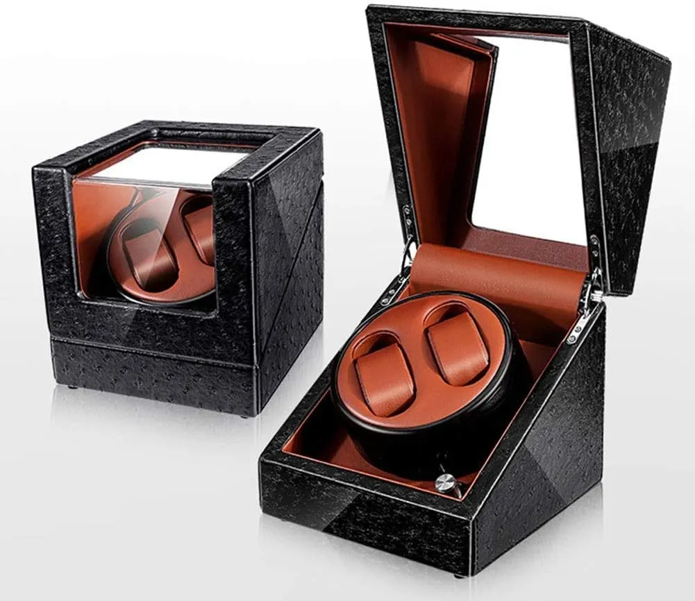 Watch Winder, Quiet Motor 5 Rotation Modes Blue LED Light High-Grade Microfiber Leather Watches Box Watch Winder Storage Display Box (A A)