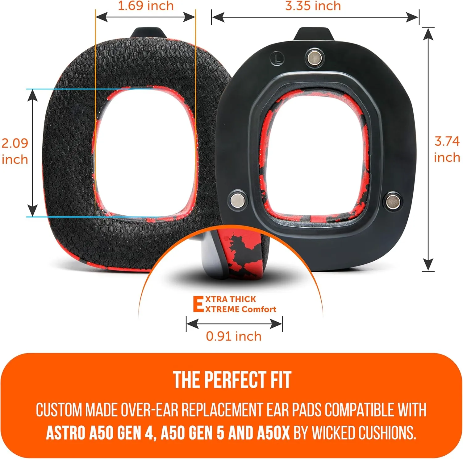 WC Freeze A50 - Cooling Gel Replacement Earpads for Astro A50 Gen 4, Gen 5 and A50X Only, Made by Wicked Cushions, Improved Durability, Thickness and Sound Isolation | Red Camo