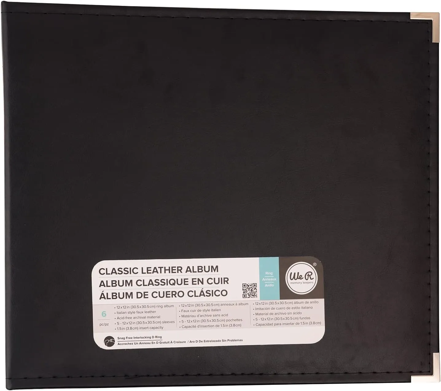 We R Memory Keepers 12x12 Black Photo Album, Protect Memories and Photos, Soft, Acid-free Faux Leather, Classy Decorative Spine Label, Snag-free Rings, Includes 5 Page Protectors