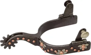 Weaver Leather Ladies' Spur with German Silver Floral Trim and Copper Dots, Buffed Brown