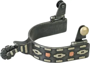 Weaver Leather Men's Spur with German Silver Aztec Trim and Copper Dots, Raw Steel
