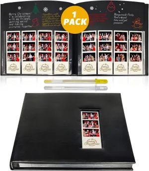 Wedding Guest Book with Photo Booth Insert - 160 2x6 Photo Sleeves & Guest Signing Space, PU Leather Memory Album for Weddings, Parties, Family Memories (Black)