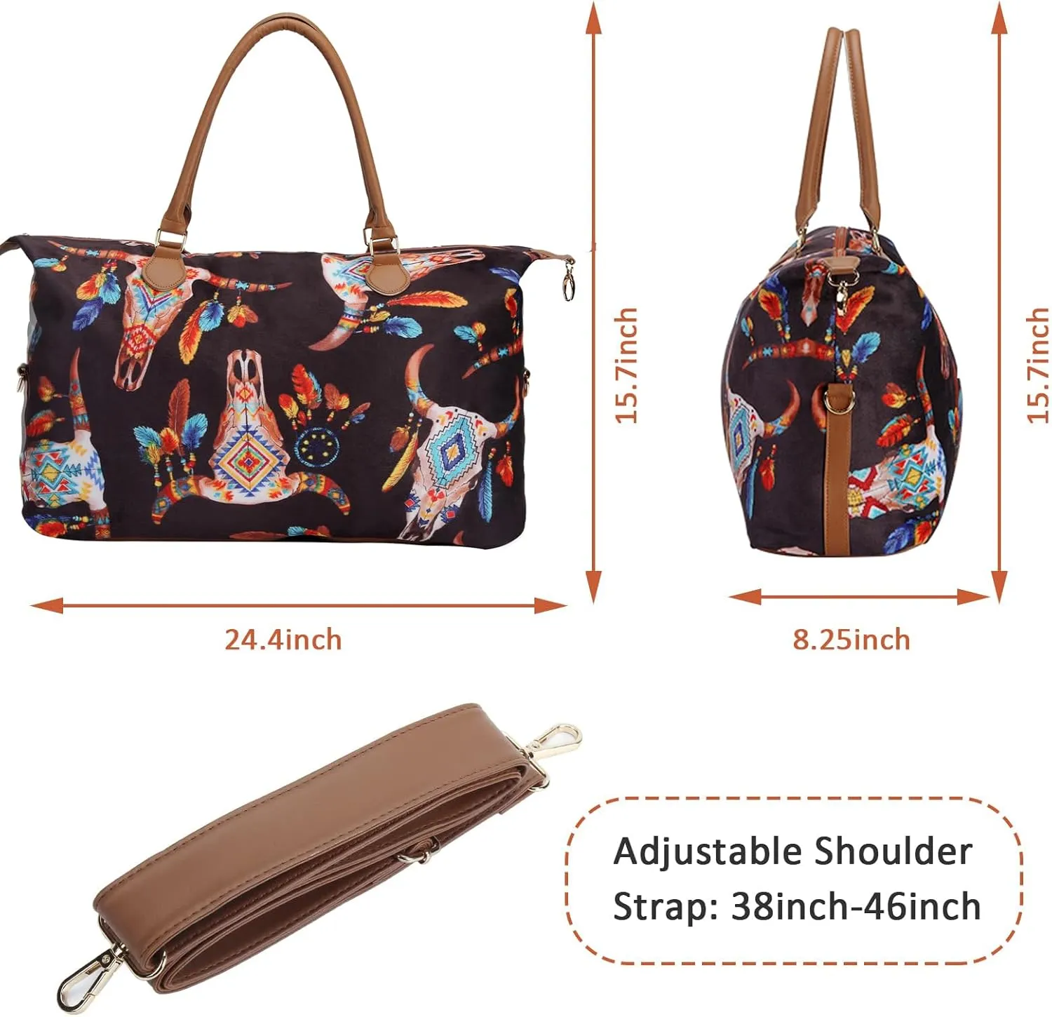 Weekender Bag Duffle Bag For Women Large Travel Tote Bag Overnight Weekend Bags With Shoulder Strap Cow Leopard Atzec…