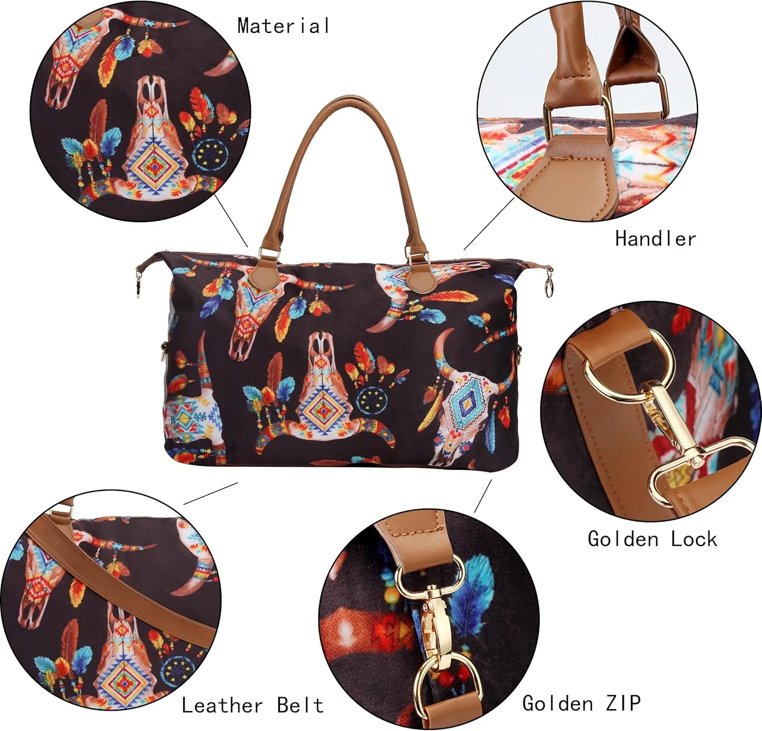 Weekender Bag Duffle Bag For Women Large Travel Tote Bag Overnight Weekend Bags With Shoulder Strap Cow Leopard Atzec…