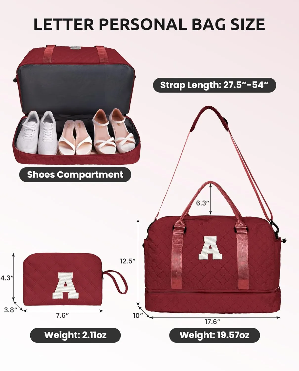 Weekender Bags for Women Travel, Personalized Weekender Bag with Shoulder Strap, Monogram Overnight Bag for Women with Trolley Sleeve & Wet Pocket, Letter Travel Bag (Letter J)
