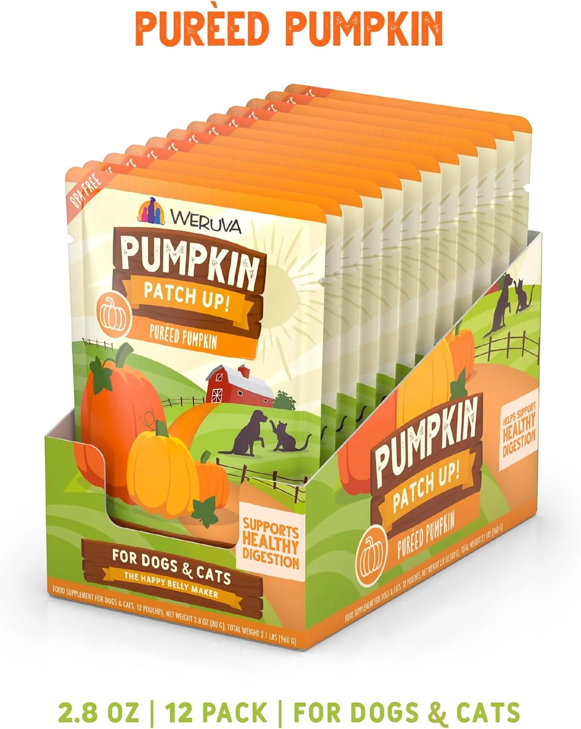 Weruva Pumpkin Patch Up!, Pumpkin Puree Pet Food Supplement for Dogs & Cats, 2.80oz Pouch (Pack of 12)