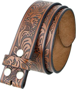 Western Floral Engraved Embossed Tooled Genuine Leather Belt Strap or Belt 1-1/2"(38mm) Wide, Multi-Style Options