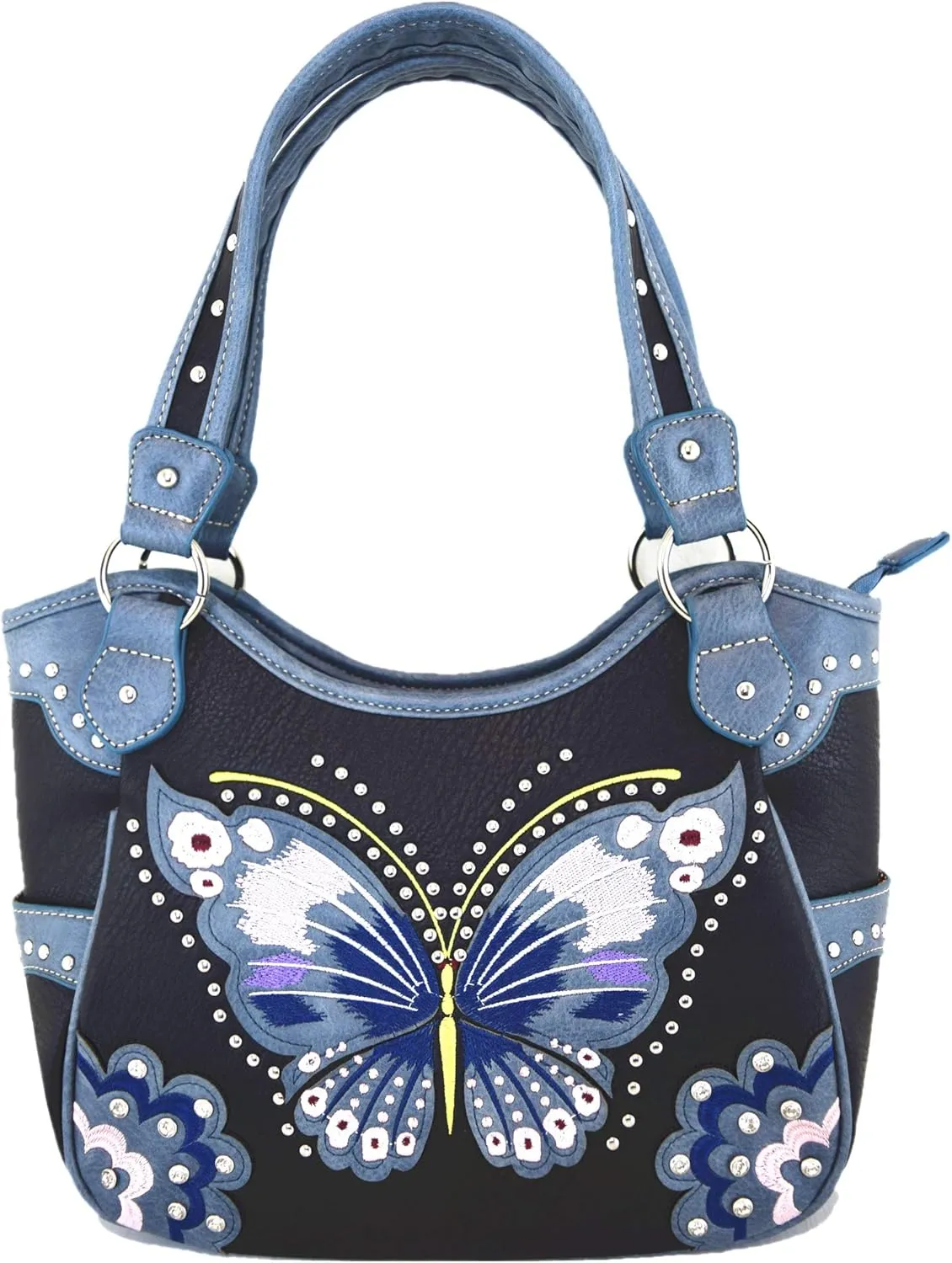 Western Style Springtime Embroidery Butterfly Floral Leather Totes Purse Country Handbag Women Shoulder Bag Wallet Set