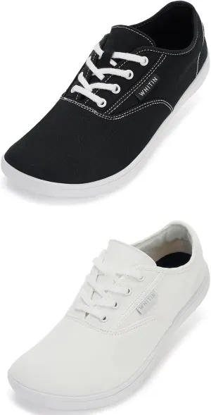 WHITIN Women's Canvas Minimalist Barefoot Shoes Size 9.5, Black and White