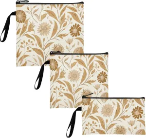 William Morris Style Fantasy Sand Floral 3-Pack Reusable Sandwich and Snack Bags Waterproof Emergency Food Bag for Picnic Work Travel Office