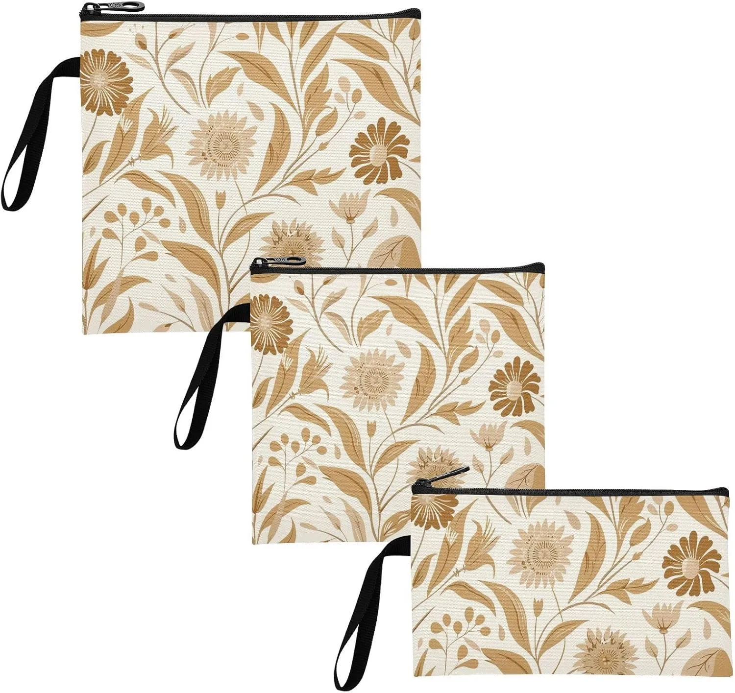 William Morris Style Fantasy Sand Floral 3-Pack Reusable Sandwich and Snack Bags Waterproof Emergency Food Bag for Picnic Work Travel Office
