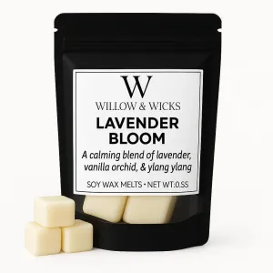 Willow & Wicks Lavender Bloom Wax Melts | Calming Floral Blend of Lavender, Vanilla Orchid & Ylang Ylang | Soy Wax | Essential Oil Infused | Phthalate-Free | 3.4 oz