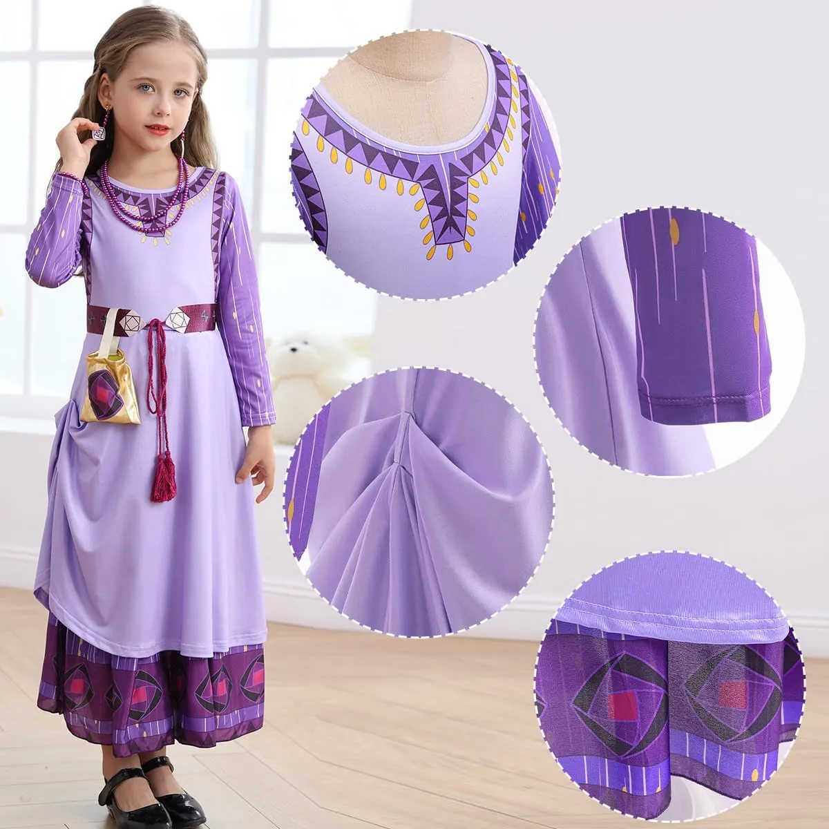 Wish Asha Costume for Girls Princess Halloween Christmas Dress Purple Cosplay Outfit