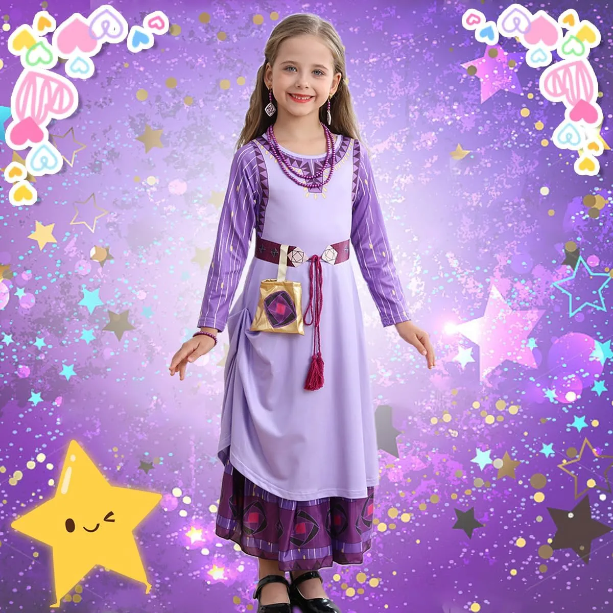 Wish Asha Costume for Girls Princess Halloween Christmas Dress Purple Cosplay Outfit