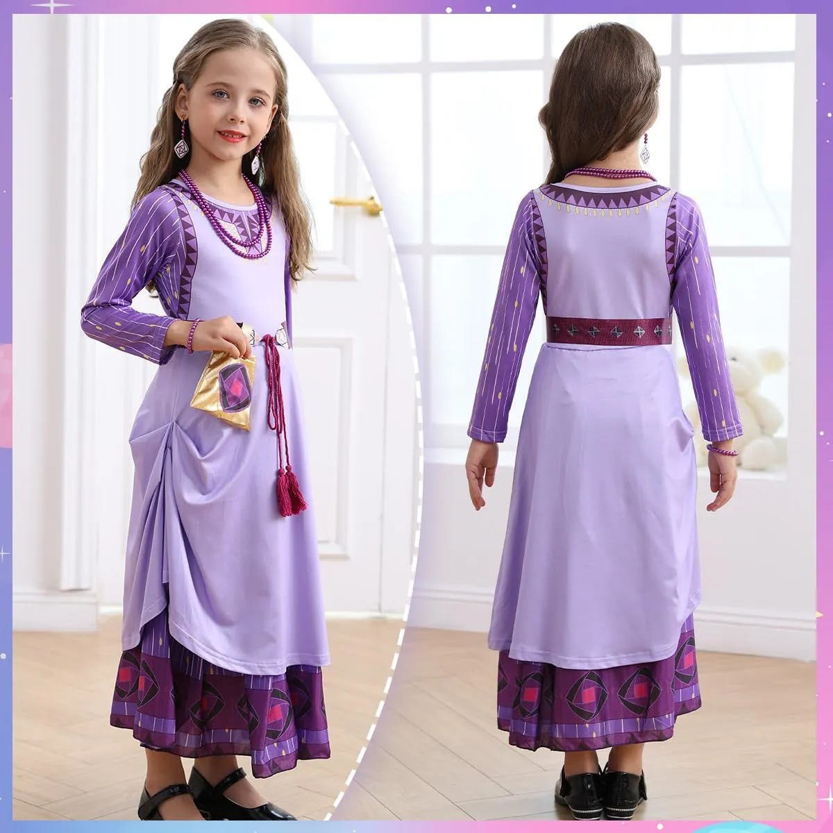 Wish Asha Costume for Girls Princess Halloween Christmas Dress Purple Cosplay Outfit