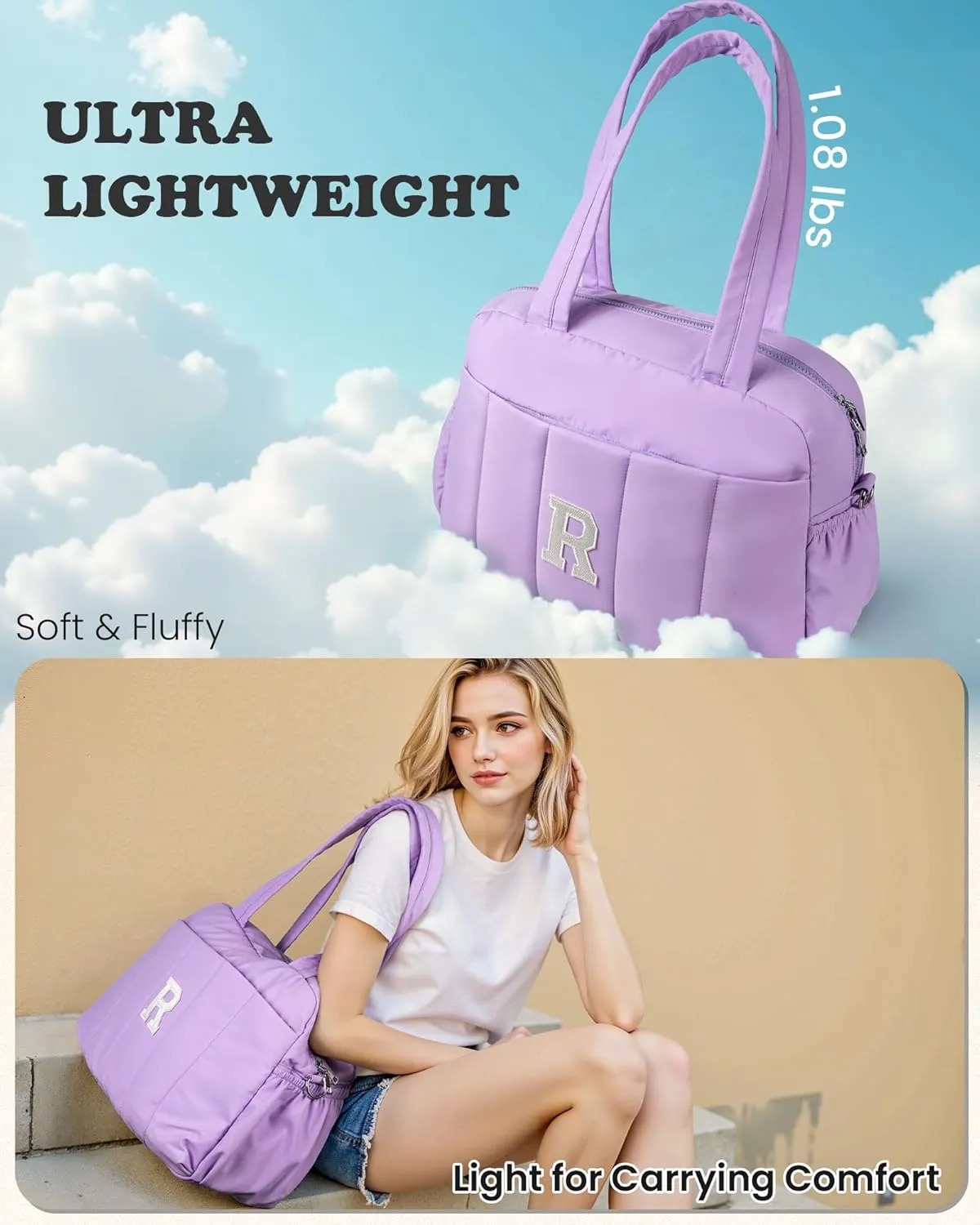 Woman Gifts for Her, Initial Women Duffel Bag, Girls Weekender Bags, Overnight Bag for Women, Travel Bags with Makeup Pouch, Birthday Friend Gift (Letter L)