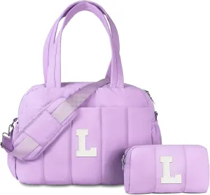 Woman Gifts for Her, Initial Women Duffel Bag, Girls Weekender Bags, Overnight Bag for Women, Travel Bags with Makeup Pouch, Birthday Friend Gift (Letter L)