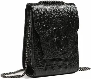 Women Cell Phone Bag Crocodile Pattern Vegan Leather Mini Crossbody Handbag for Women Black Leather Cross Body Bags