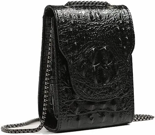 Women Cell Phone Bag Crocodile Pattern Vegan Leather Mini Crossbody Handbag for Women Black Leather Cross Body Bags