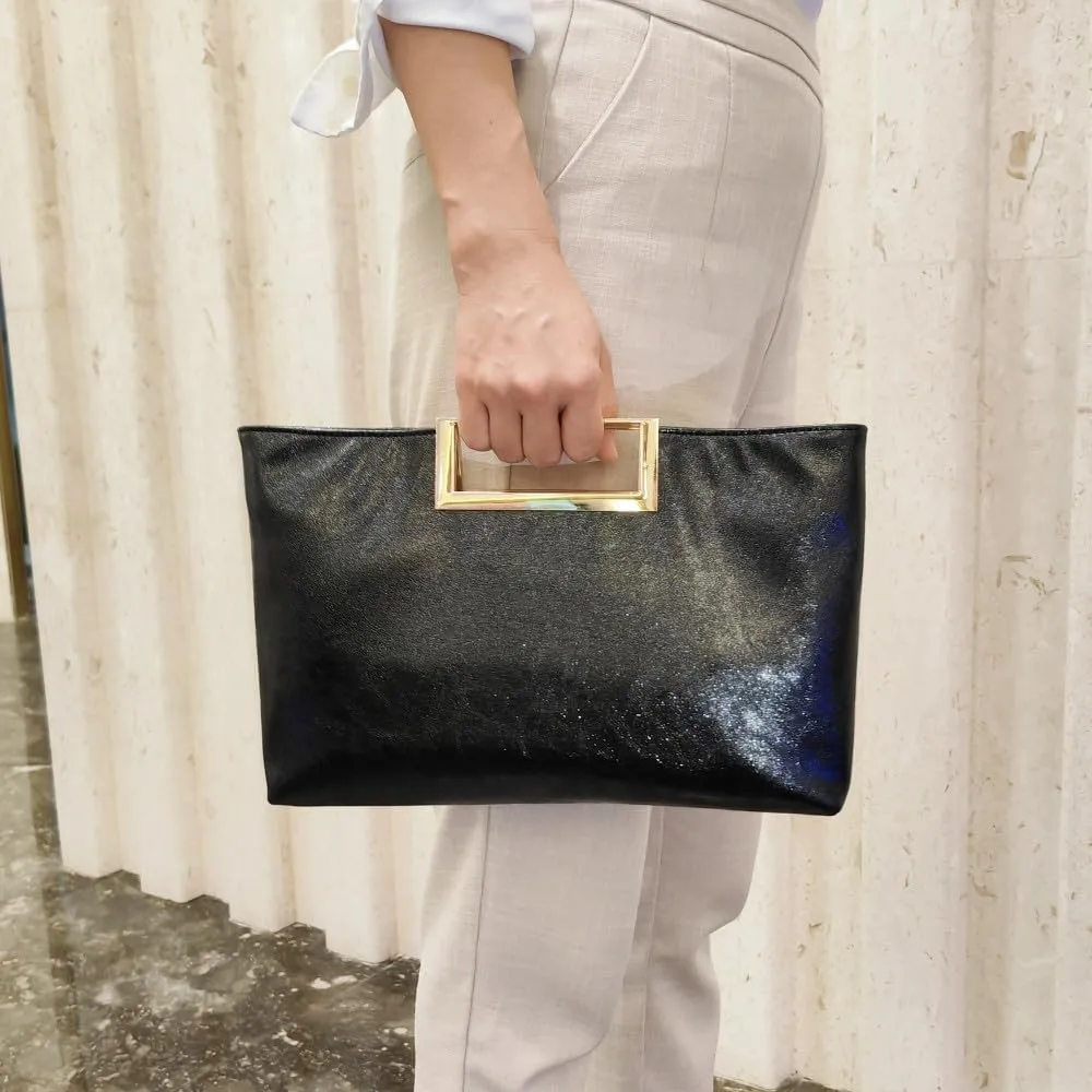 Women Clutch Purse PU Leather Chain Crossbody Bags Shiny Oversize Clutches Female Handbag Purses