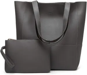 Women Contrast Tote Bag Handbags PU Leather Fashion Hobo Shoulder Bags 2 Set