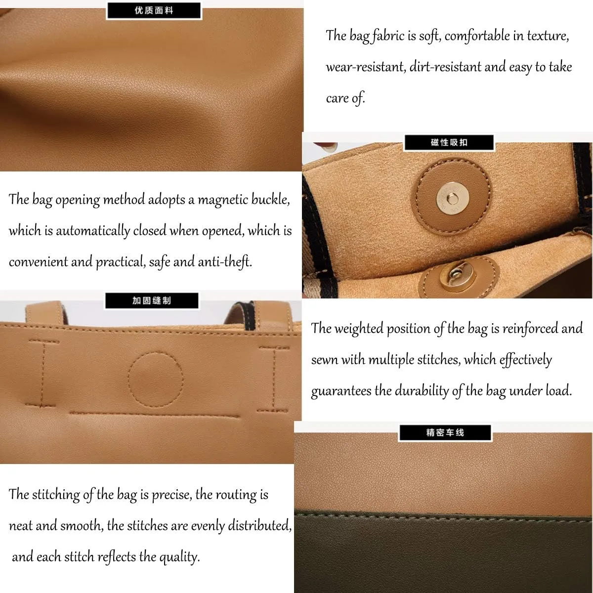 Women Contrast Tote Bag Handbags PU Leather Fashion Hobo Shoulder Bags 2 Set