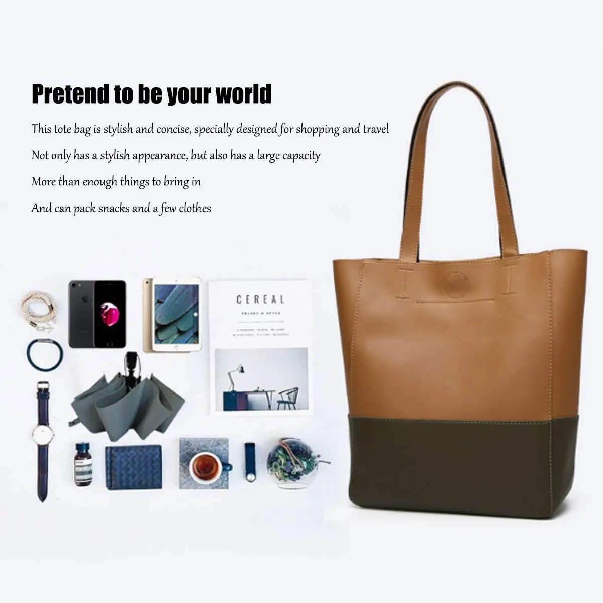 Women Contrast Tote Bag Handbags PU Leather Fashion Hobo Shoulder Bags 2 Set