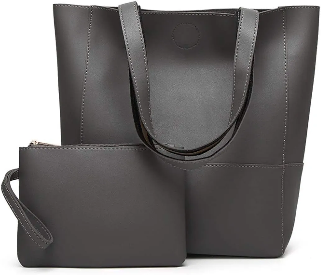 Women Contrast Tote Bag Handbags PU Leather Fashion Hobo Shoulder Bags 2 Set