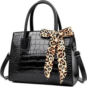 Women Fashion Handbag Crocodile Pattern Purse Shoulder Bag Bowknot Satchel Top-Handle Bag Tote for Work,Travel,Party
