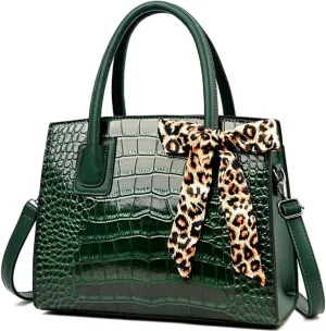 Women Fashion Handbag Crocodile Pattern Purse Shoulder Bag Bowknot Satchel Top-Handle Bag Tote for Work,Travel,Party