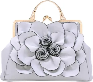 Women Flower Top Handle Handbags Purses Faux Leather Floral Evening Shoulder Bags Satchel